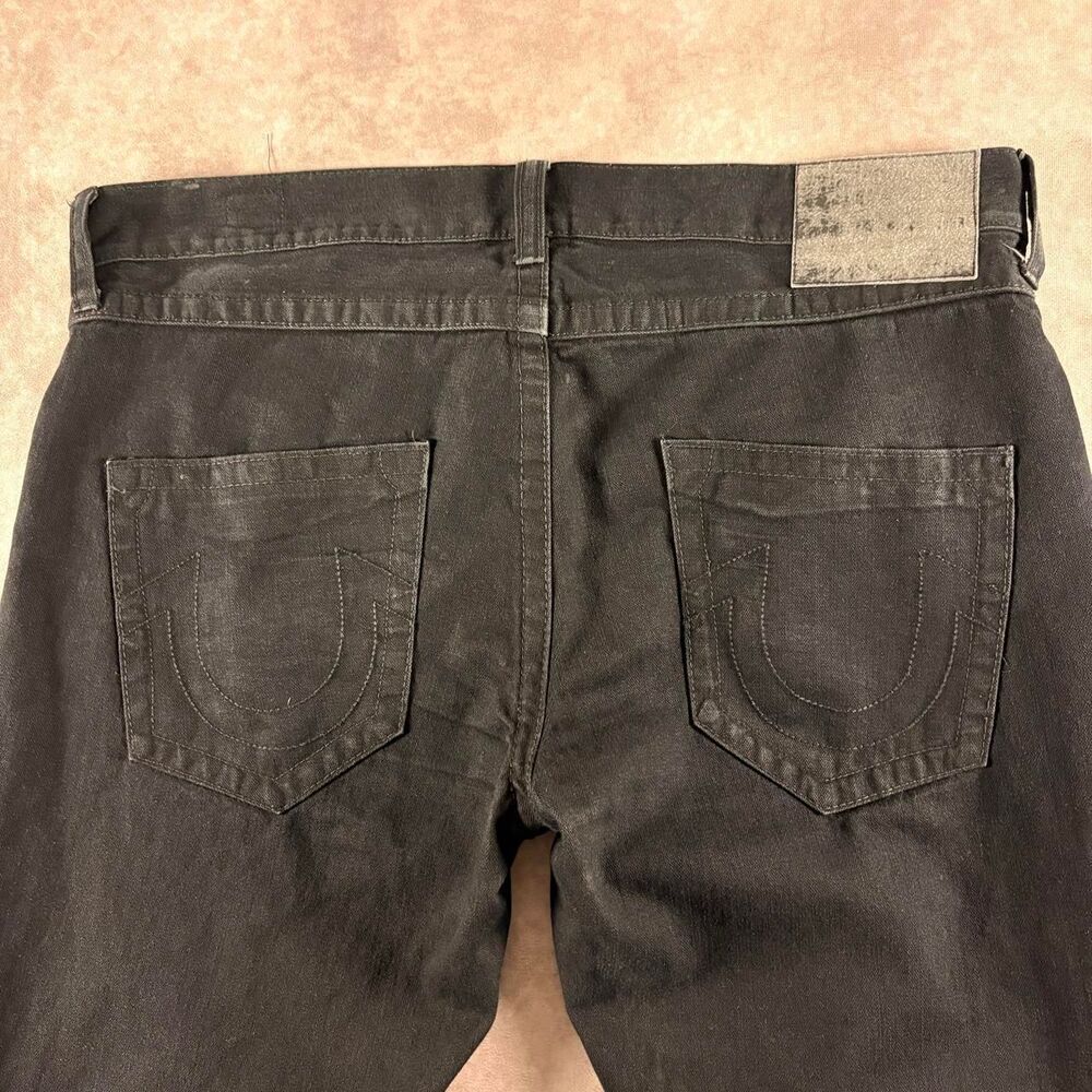 true religion black embroidered logo relaxed straight leg jeans